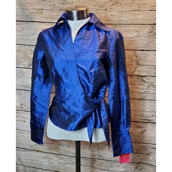 Sunny Leigh Blue Blouse Size 4P 100% Silk - Picture 1 of 7